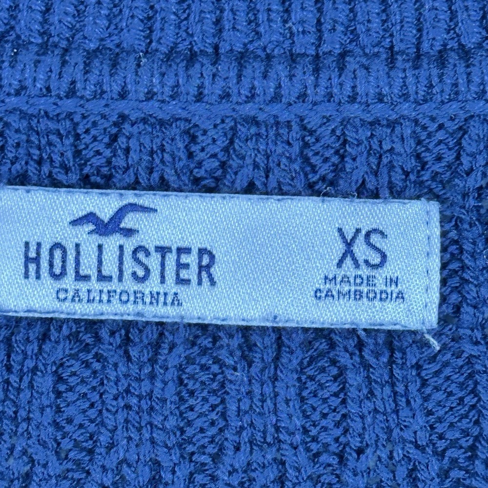 Hollister Y2K Easy Stitchy Polo Sweater Blue Cable Knit Cropped Oversized‎ - Picture 5 of 9